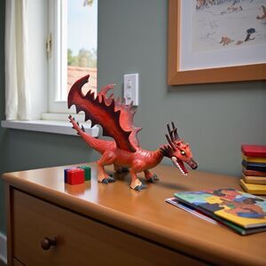 Vintage SDE 9" Winged Red Dragon Mythical Fantasy Animal Creature PVC Figure